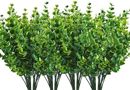 (Eucalyptus Leaves-8 Pcs) - CATTREE Artificial Shrubs Bushes, Plastic Eucalyptus Leaves Fake Green Plants Wedding Indoor Outdoor Home Garden Verandah Kitchen Office Table Centrepieces Arrangements Christmas Decoration 8 pcs