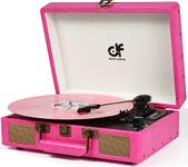 Vintage Bluetooth Suitcase Record Player with Built-in Speakers, 3 Speed Portable Turntable with USB Vinyl Audio Recorder RCA AUX-in & Headphone Jack (Pink, 2022 New Version)