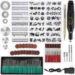 108Pcs Engraving Tool Kit, Electric Micro Engraver Pen with Scriber Pen, 82 Accessories and 24 Stencils,Micro Sander Rotary Tool Kit for Jewelry Glass Ceramic Plastic Wood Metal