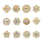 Oenothera 12 Pcs Mix Set Crystal Brooches, Floriated Brooch Pin, Wedding Brooch Pin for Wedding Party Home Decoration And Diy Christmas Crafts (Gold)