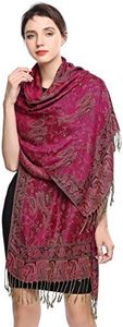 EASE LEAP Écharpe Pashmina pour Femme Châle Paisley Hijab de couleur chaude avec empiècements soyeux et sensation de luxe dans les couleurs vives avec des franges/(3-Rouge prune)