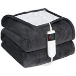 Cushious Heated Electric Blanket Throw 150x200cm, 10 Settings Heating,1-8h Timer Auto-Off, Overheat Protection, Machine Washable, Flannel and Sherpa Heated Blanket for Sofa Bed, Office