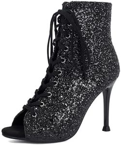 PIVAPAM Elegant Ballroom Dance Shoes, Womens Summer Peep Toe Booties, Glitter Stiletto High Heels Sparkle Dance Heels