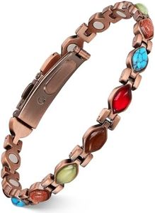 Feraco Pure Copper Bracelets for Women, Ultra Strength Magnetic Bracelet with 3800 Gauss Magnets & Natural Turquoise & Stones, Adjustable, Jewelry Gift (Luna)