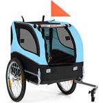 COSTWAY Folding Pet Bike Trailer, Dog Bicycle Wagon Carrier with 3 Zippered Doors, 8 Reflectors, Steel Frame Dogs Cart Holds up to 40kg (Blue)