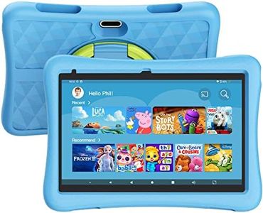KYASTER Kids Tablet, 10 inch HD Android 12 Toddler Tablets, Quad Core 1.8Ghz, 2GB DDR4, 7000mAh Battery, Dual Box Speakers, Parental Controls Games Learning Apps, EVA Shockproof Case (Blue)