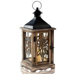 Homemory Rustic Farmhouse Lantern Decor, Wood & Metal 16’‘ Candle Lantern Hanging Candle Holders for Outdoor Indoor Home Living Room Patio Porch Table (Wood)