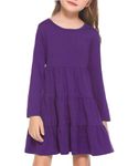 Arshiner Girl Long Sleeve Dress Tiered Ruffle Swing Tunic Shirt Dress Purple