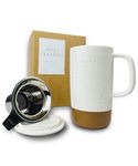 Mora Ceramics Large Tea Mug with Loose Leaf Infuser and Ceramic Lid, 18 oz, Portable, Microwave and Dishwasher Safe, Tall Coffee Cup - Rustic Matte Ceramic Glaze, Modern Herbal Tea Strainer, Cotton