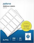 2" x 4" Shipping Address Labels, POLONO Internet Mailing Shipping Labels, Sticker Labels for Laser/Inkjet Printer, Permanent Adhesive (250 Labels, 25 Sheets)