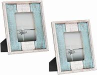 Barnyard Designs Rustic Wood Picture Frame – Farmhouse or Coastal Beach Distressed Wooden Photo Frame, White/Turquoise (5" x 7" / 2 Frames)