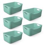 KEPLIN 5 Pack Teal Plastic Studio Storage Basket, Portable Container Boxes with Handles for Storage Organisation in Home & Office, Shelfs, Drawers, Kitchen & Cupboards (Teal, Pack of 5)