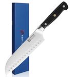KEEMAKE Santoku Knife 7 inch, Japanese Chef Knife with High Carbon German Stainless Steel Blade, Sharp Kitchen Knife with Ergonomic Black Handle Professional Cooking Knife with Gift Box