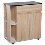 HOMCOM Kitchen Storage Trolley Cart Cupboard Rolling Island Shelves Cabinet With Door and Drawer Locking Wheels