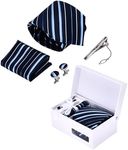 Light Autumn Tie Clip and Cufflink Sets for Men - Includes Men's Tie, Gentleman's Scarf, Cufflinks, Tie Pin - Tuxedo Studs and Cufflinks Set - Gifts to Father of Bride - Keepsake Wedding Gifts (Blue)