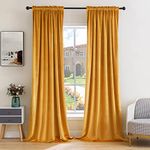 MIULEE Mustard Yellow Velvet Curtains Thermal Insulated Blackout Curtain Fall Drapes for Bedroom Living Room Darkening 84 Inches Long Curtains Panels Rod Pocket Set of 2