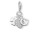 Thomas Sabo Women Charm Pendant Lucky Heart Horseshoe Cloverleaf Charm Club 925 Sterling Silver 0870-051-14