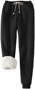 Flygo Women's Winter Warm Fleece Joggers Pants Sherpa Lined Athletic Active Sweatpants, Black, Medium