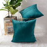 MERNETTE New Year/Christmas Decorations Velvet Soft Decorative Square Throw Pillow Cover Cushion Covers Pillowcase, Home Decor for Party/Xmas 16x16 Inch/40x40 cm, Peacock, Set of 2