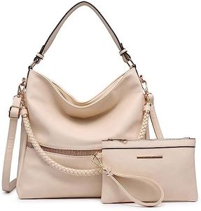 Dasein Hobo Handbags for Women Purses Vegan Leather Shoulder Bags Bucket Purse Large Tote Set with Long Strap (beige)