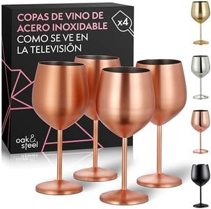 Oak & Steel - 4 Elegantes Copas de Vino Grandes en Cobre Rosa Dorado, 540ml - Set de Regalo de Cristal Irrompible para Bar en Casa, Boda, Aniversario, Fiesta de Cumpleaños