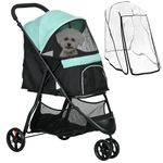 PawHut Dog Pram with Rain Cover Pet Stroller, Foldable Dog Pushchair for Small and Miniature Dogs, Cats - Green