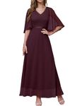 DRESSTELLS Womens Formal Dress Mother of The Bride Homecoming Fall Dresses 2024 Wedding Bridesmaid Long Party Evening Dress, Burgundy, X-Large