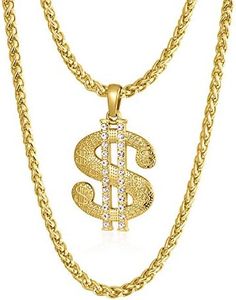 NYUK Gold Chain for Men with Dollar Sign Pendant Necklace (Style B 30'' length)