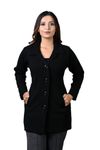 TWENTY ME Winter Wear Casual Acrylic Wool Full Sleeve with Pockets Women's Long Cardigans (4433BLACK)