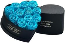 Kylin Glory Preserved Flowers for Delivery Prime - 12 Piece Forever Roses Bouquet, Heart Shape Design Gifts for Mom, Wife or Any Special Occasions (Bright Blue)