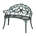 Home Source Cast Iron Garden Bench Metal Frame Patio Chair Outdoor Seating, Green, 2 Seater