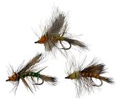 Feeder Creek Fly Fishing Assortment Stimulator Dry Flies for Trout and Other Freshwater Fish - 27 Hand Tied Bugs in Sizes 12,14,16 (3 of Each Size) Yellow, Orange, and Green Variety Set