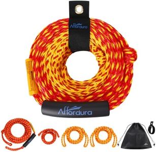 Affordura 65FT Tow Rope for Tubing 4 Sections Boat Tow Rope Tube Ropes for Tubing with Storage Bag and Rope Keeper, 1-4 Rider, Red