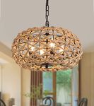 AMZASA Rattan Light Fixture,Rustic Rattan Basket Woven Hemp Rope Pendant Light Coastal Light Fixture 4 Lights Farmhouse Wicker Hanging Lighting for Dining Table Kitchen Island Bedroom UL Listed