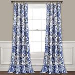 Lush Decor Navy White Sydney Curtains | Floral Garden Room Darkening Window Panel Set for Living, Dining, Bedroom (Pair), 95” Long x 52” Wide, L