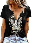 Kid Rock Skeleton Eagle T-Shirt Women Funny Vintage Rock Roll Music Concert Buddy Short Sleeve Casual Shirt Tops(Small, Black), Black