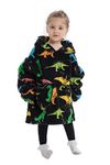 Wearable Blanket Hoodie for Kids Toddler 2-6, Super Winter Cozy Oversized Sweatshirt, Little Boys Girls Double Sided Fluffle Wearable Throw with Pocket Colorful