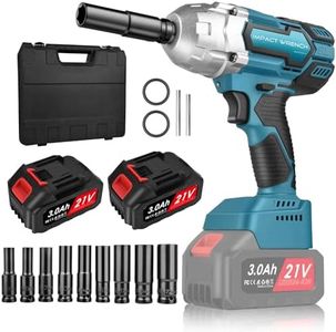 NUZEKY Cordless Electric Impact Wrench 1/2 inch: Max Torque 479 Ft-lbs(650Nm), 3300RPM, Brushless Impact Gun with 2X 3.0Ah Battery, Charger & 9 Sockets - High Power Impact Wrench for Car Home