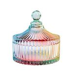 LUCKTE Royal Embossed Clear Glass Apothecary Jar with Lids,Candy Jar Containers Wedding Candy Buffet Jars,Crystal Jewelry Box Glass Biscuit Jar-10 Oz(Tent)