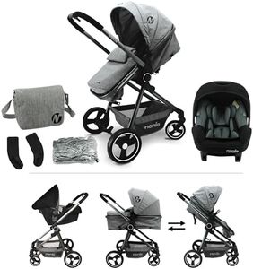 Nania - Poussette combinée 3 en 1 GIULIA - De 0 à 36 mois - Pliable et inclinable + Siège auto BEONE EVO i-Size 40-85 cm - Groupe 0+ (0-13 Kg) - Dos route + Sac à langer, habillage pluie inclus