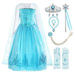 ReliBeauty Little Girls Princess Fancy Dress Costume, Blue, with Accessories, 5 yrs 120