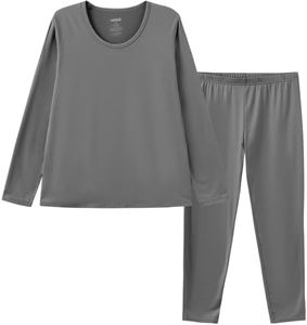 HODOSPORTS Boy’s Thermal Underwear Set Kid’s Winter Base Layer Fleece Lined Compression Shirt Pant Light Grey