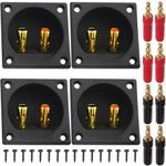 DKARDU Speaker Box Terminal Cup, 3.1” Round Push Spring Loaded Jacks Double Binding Post Speaker Terminal Plates, with Subwoofer Basket terminals, Closed Screw Type Banana Plugs, Screws (6 Pack)