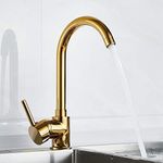 Kitchen Sink Tap Luxury Gold Basin Mixer Tap Single Lever Monobloc Swivel Spout Cold and Hot Faucet with UK Standard Fittings