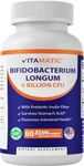 Vitamatic Bifidobacterium Longum 6 Billion CFU per DR Capsule - 60 Count - Promotes Intestinal Health - Made with Prebiotic Inulin Fiber…