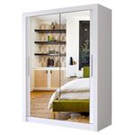 A.C. Milan Modern Double Mirror sliding door wardrobe with LED Light Width 100cm/120cm/150cm/180cm/203cm/250cm (100, White)