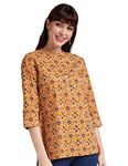 Amazon Brand - Myx Women's Cotton Printed Regular Short Kurti (AJ2ST2C_Multi-Yellow/White_2XL)