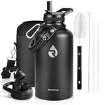 RAYMYLO Insulated Water Bottle 64 oz, Triple Wall Vacuum Stainless Steel (Cold for 48 Hrs), Leak Proof & BPA-Free, Half Gallon Water Flask Jug with Paracord Handle & Straw Spout Lids, Magic Black