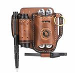 TOURBON Leather Sheath for Belt Multitool Pouch EDC Pocket Organizer with Keychain Flashlight Holster Pen Holder