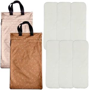 Mama Koala 6 Pcs 5-Layer Natural(No Microfiber) Inserts, with 2 Pack Reusable Hanging Wet Dry Bags